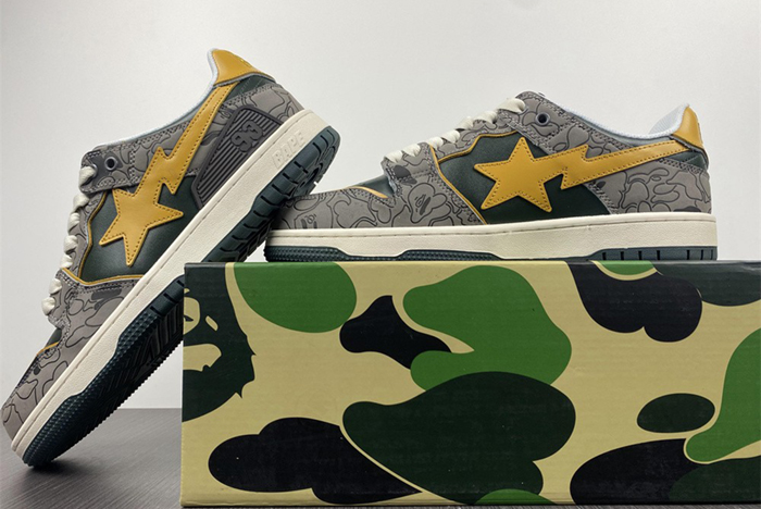 A Bathing Ape Bape SK8 Sta Grey Mustard Yellow